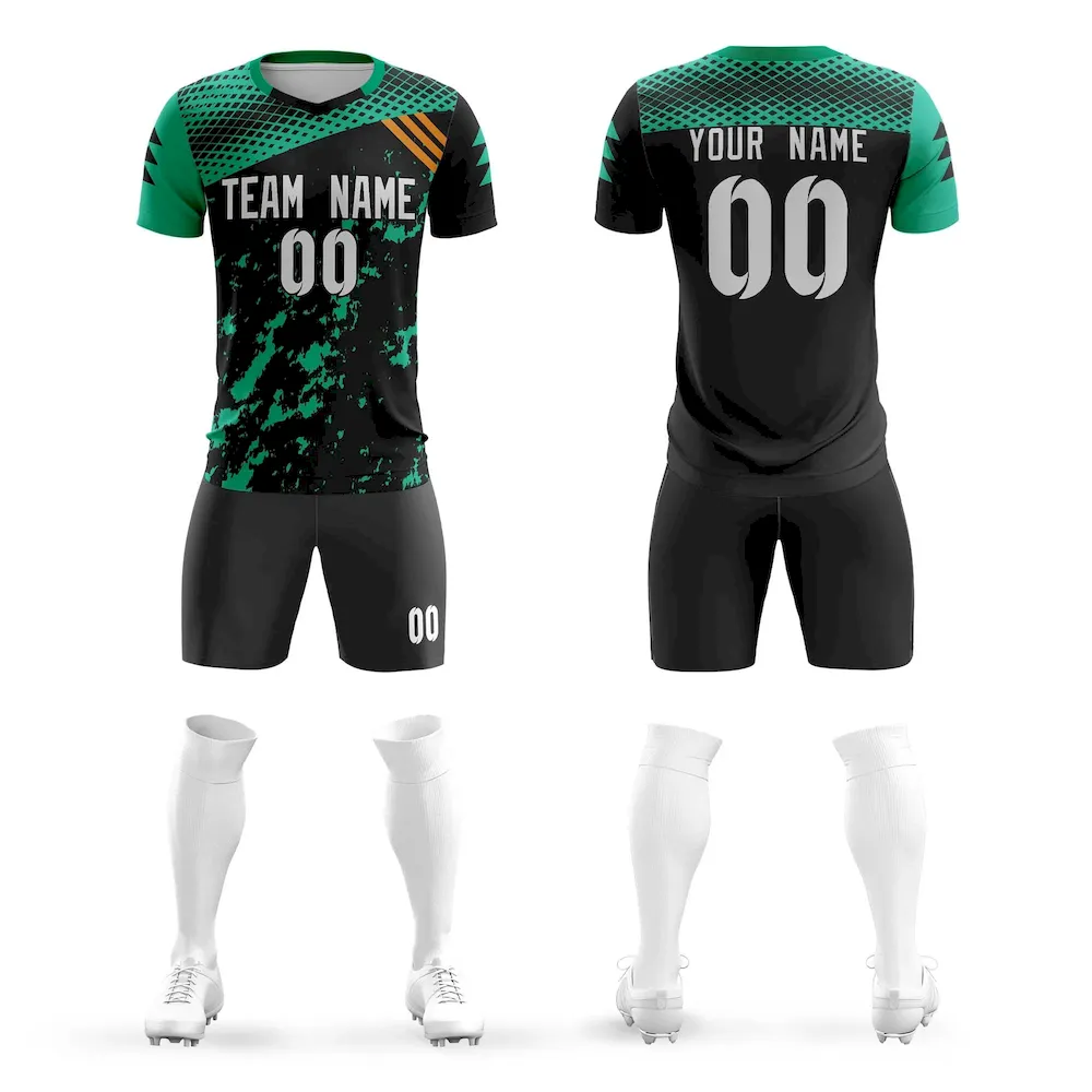 Custom Black White Green Breathable Sport Soccer Sets Jersey