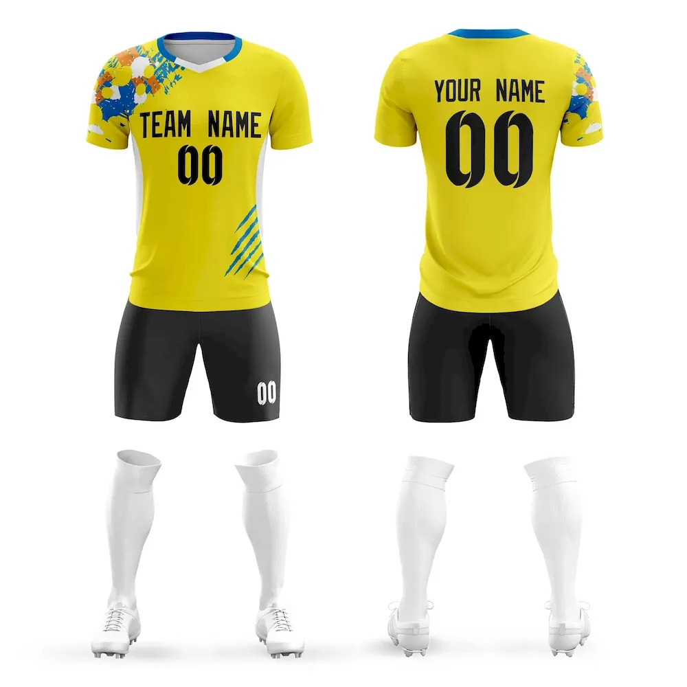 Custom Yellow Black Outdoor Sport Soccer Sets Jersey