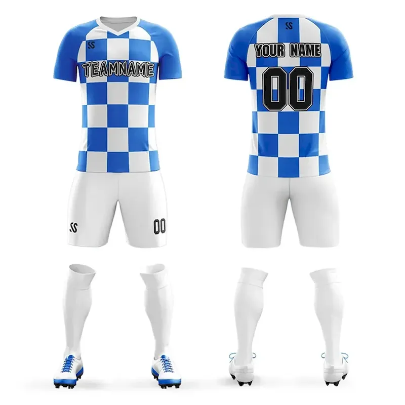 Custom Light Blue Black Casual Outdoor Soccer Sets Jersey