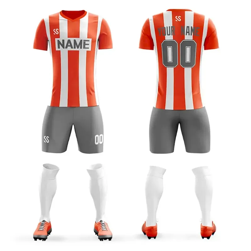 Custom Orange Gray Outdoor Soccer Sets Jersey