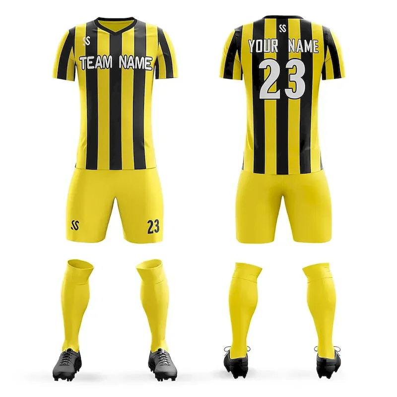 Custom Yellow White Casual Printing Sportswear Soccer Sets Jersey