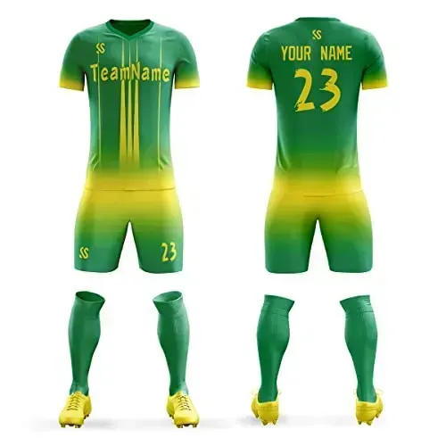 Custom Green Yellow Soft Training Uniform Soccer Sets Jersey