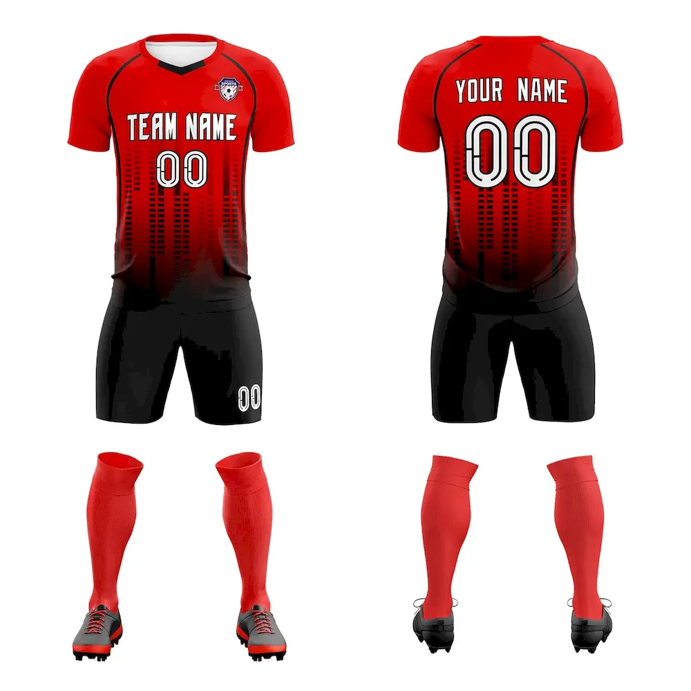 Custom Red Black Printing Outdoor Tracksuit Soccer Sets Jersey