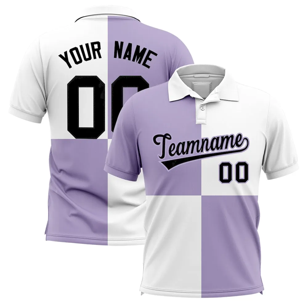 Custom Light Purple White Four Squares Design Performance Polo Shirt