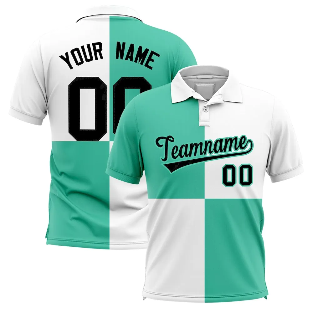 Custom Bright Green White Four Squares Design Performance Polo Shirt