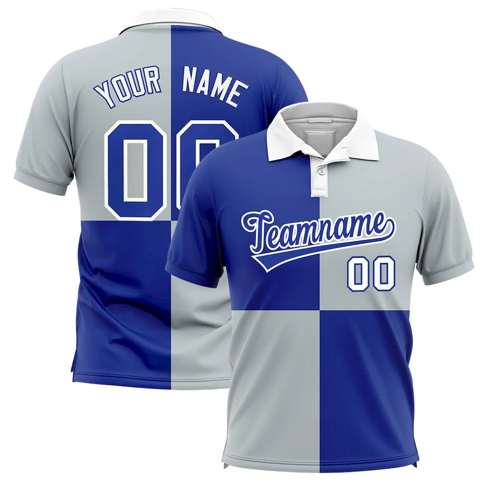 Custom Royal Silver Four Squares Design Performance Polo Shirt