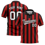 Custom Black Red Vertical Stripes Design Performance Polo Shirt