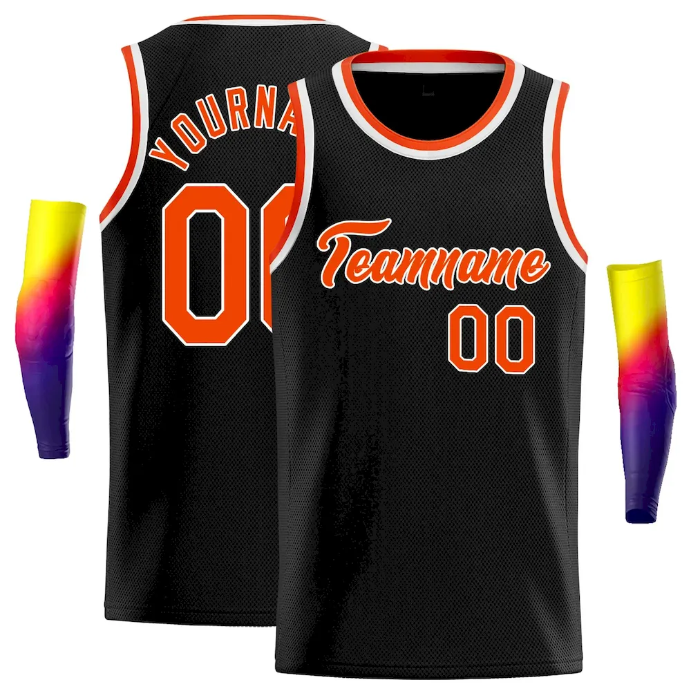 Custom Black Orange-White Classic Tops Casual Basketball Jersey