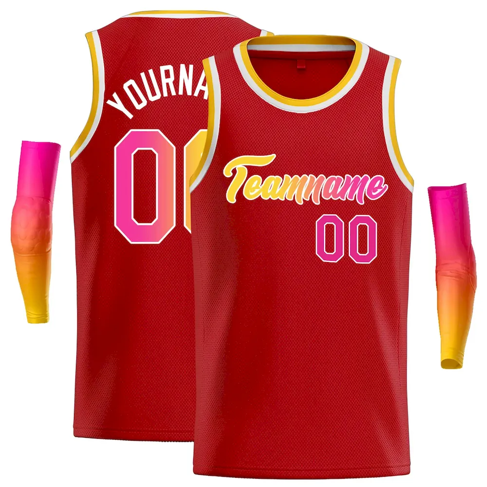 Custom Red Yellow-White Classic Tops Casual Basketball Jersey