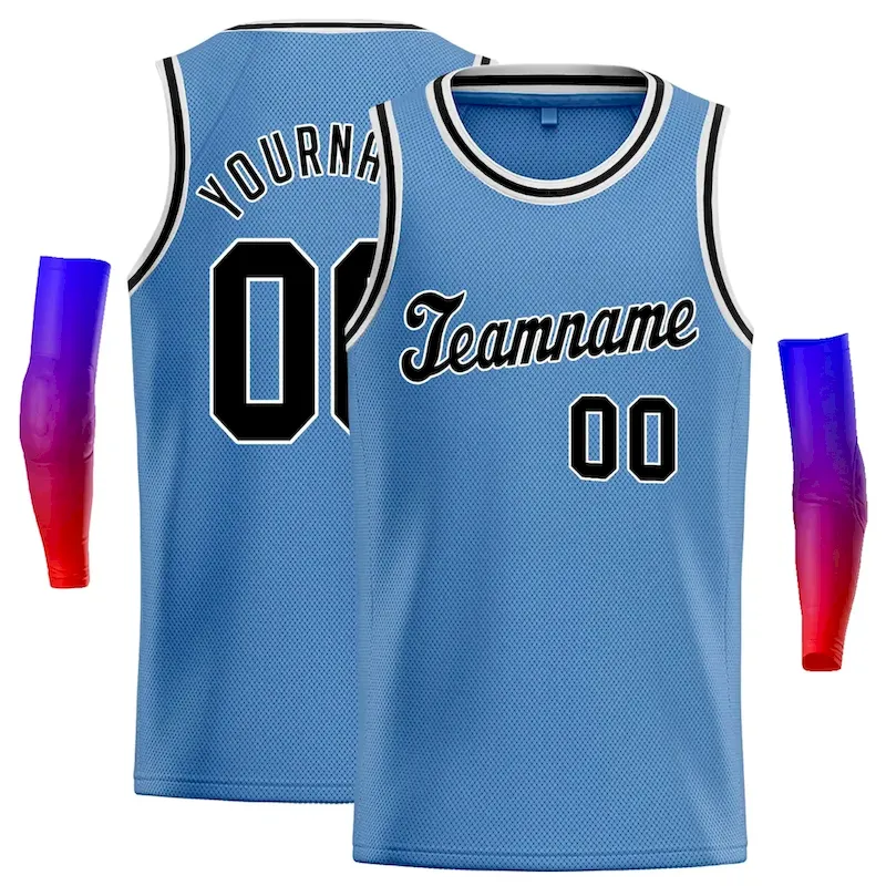 Custom Light Blue Black-White Classic Tops Casual Basketball Jersey