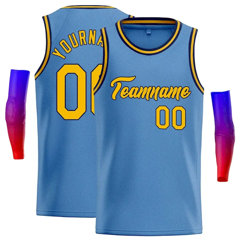 Custom Light Blue Yellow-Navy Classic Tops Casual Basketball Jersey