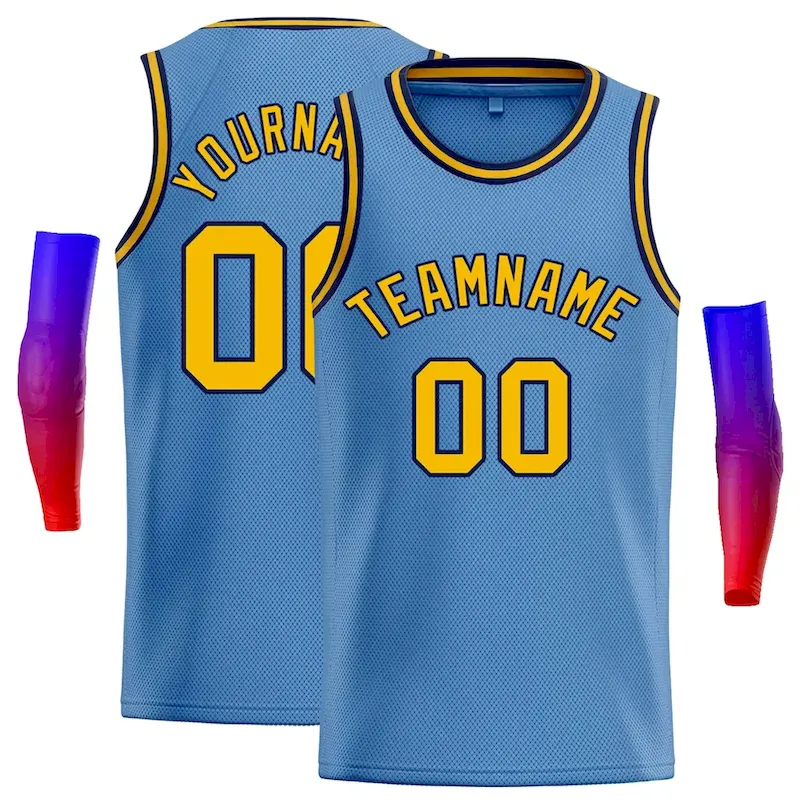 Custom Light Blue Yellow-Navy Classic Tops Casual Basketball Jersey