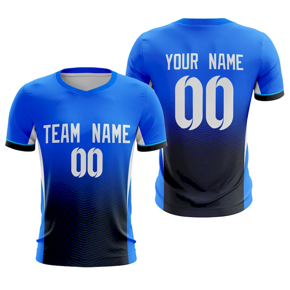 Custom Blue Black Sport Soccer Tops Jersey