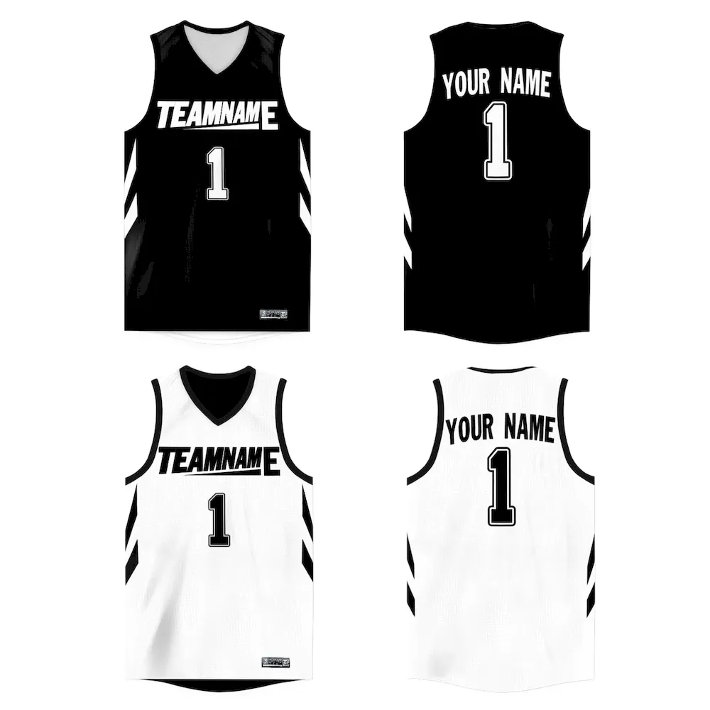 Custom Black White Double Side Tops Athletic Basketball Jersey