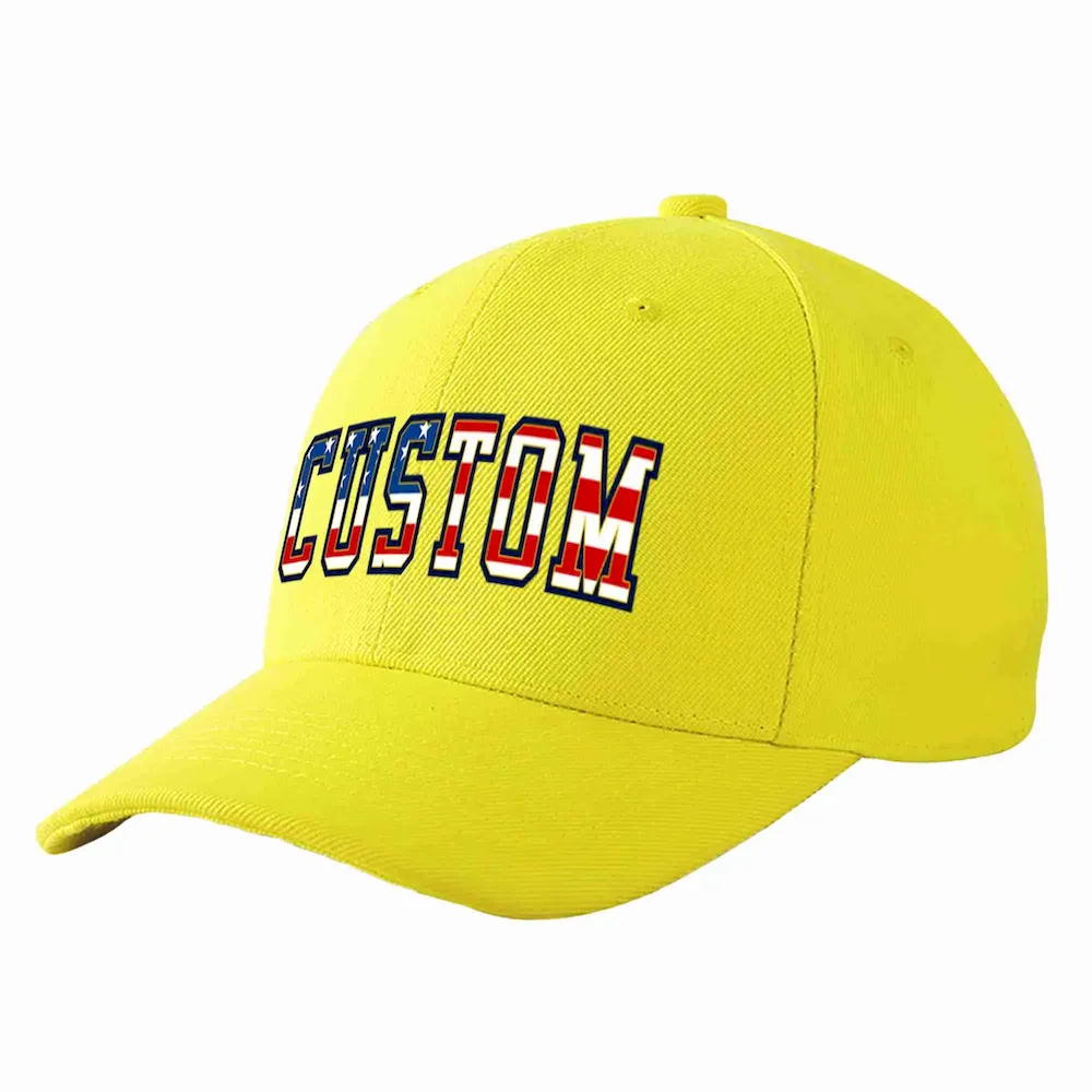 Custom Yellow Vintage USA Flag-Gold Curved Eaves Sport Baseball Cap Design for Men/Women/Youth