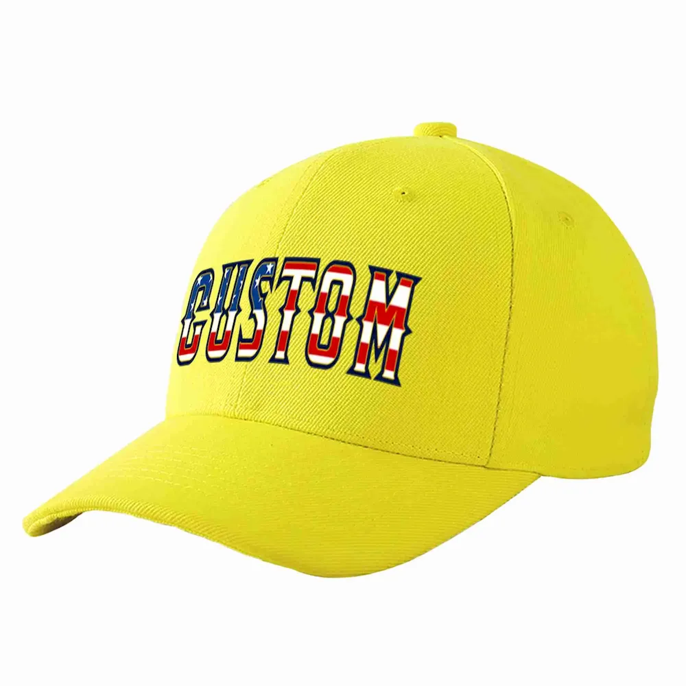Custom Yellow Vintage USA Flag-Gold Curved Eaves Sport Baseball Cap Design for Men/Women/Youth