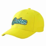 Custom Yellow Aqua-White Curved Eaves Sport Baseball Cap Design for Men/Women/Youth