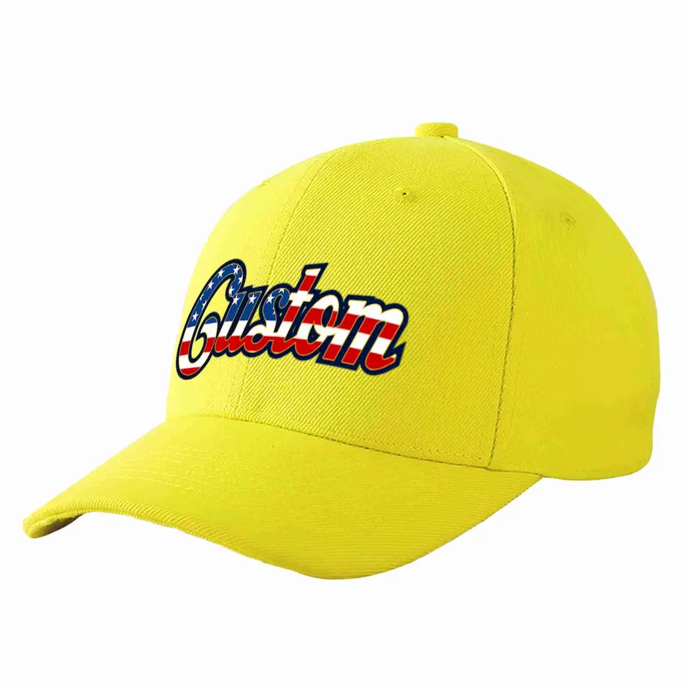 Custom Yellow Vintage USA Flag-Gold Curved Eaves Sport Baseball Cap Design for Men/Women/Youth
