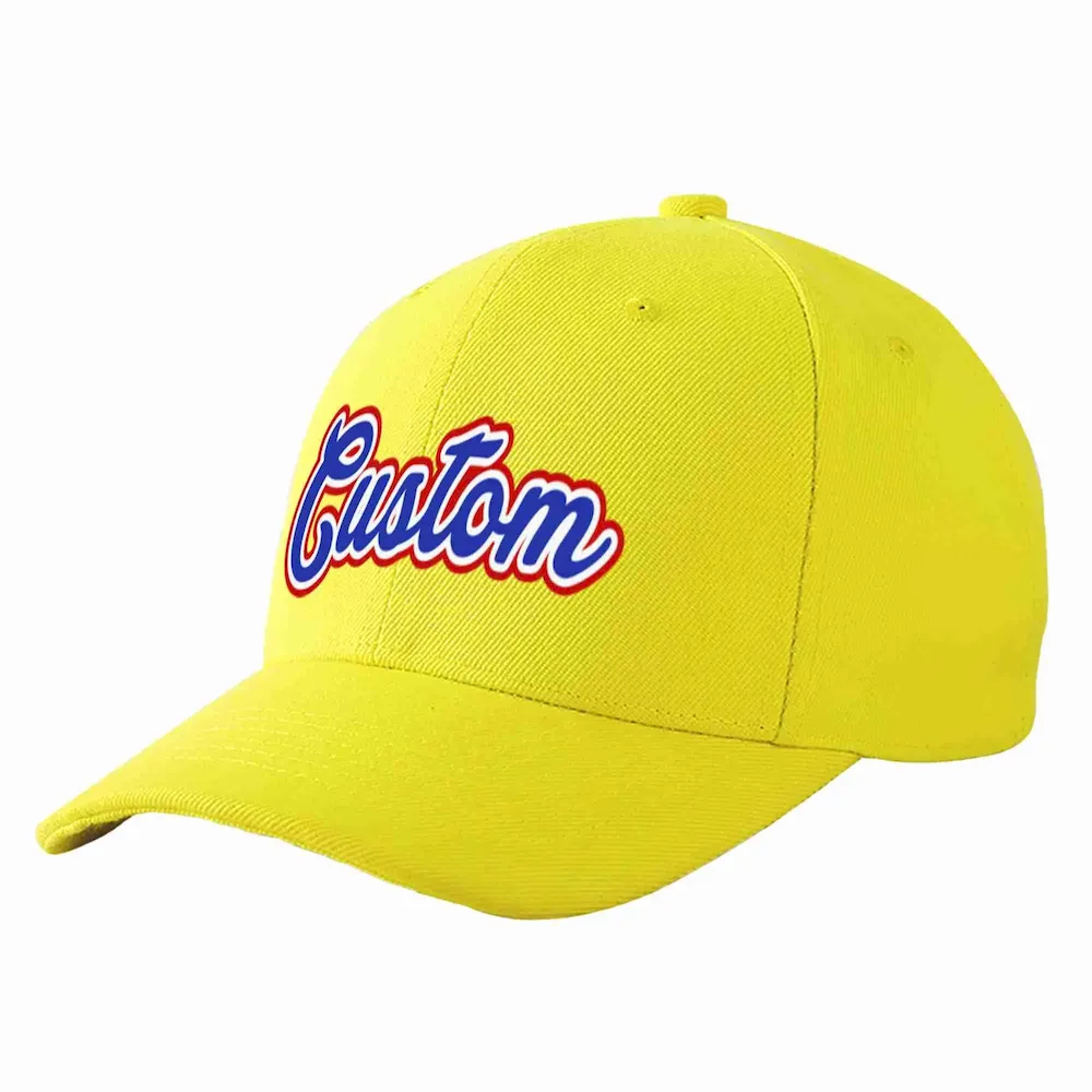 Custom Yellow Royal-White Curved Eaves Sport Baseball Cap Design for Men/Women/Youth