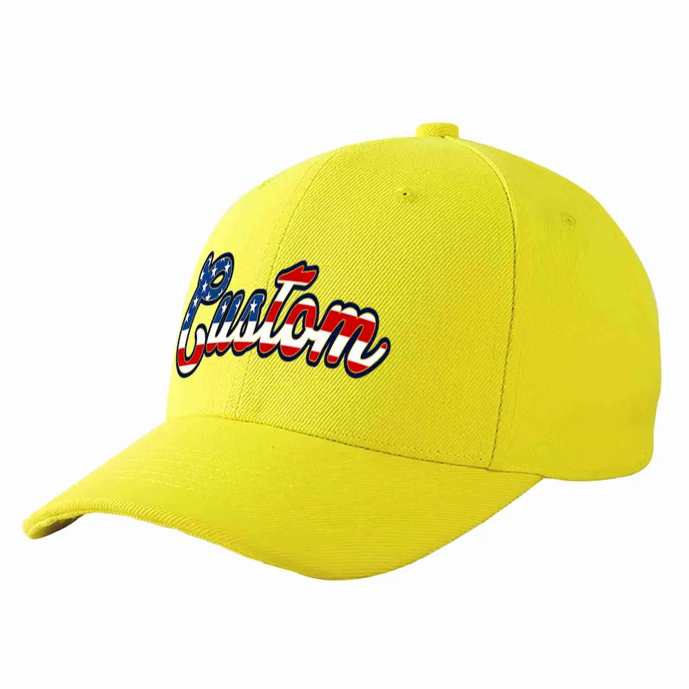Custom Yellow Vintage USA Flag-Gold Curved Eaves Sport Baseball Cap Design for Men/Women/Youth
