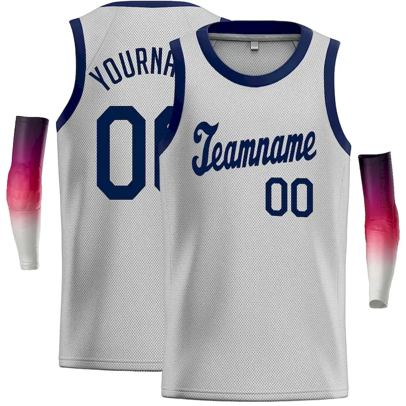 Custom Gray Navy Classic Tops Casual Basketball Jersey