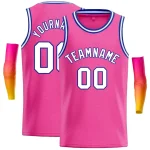 Custom Pink Navy-Yellow Classic Tops Casual Basketball Jersey