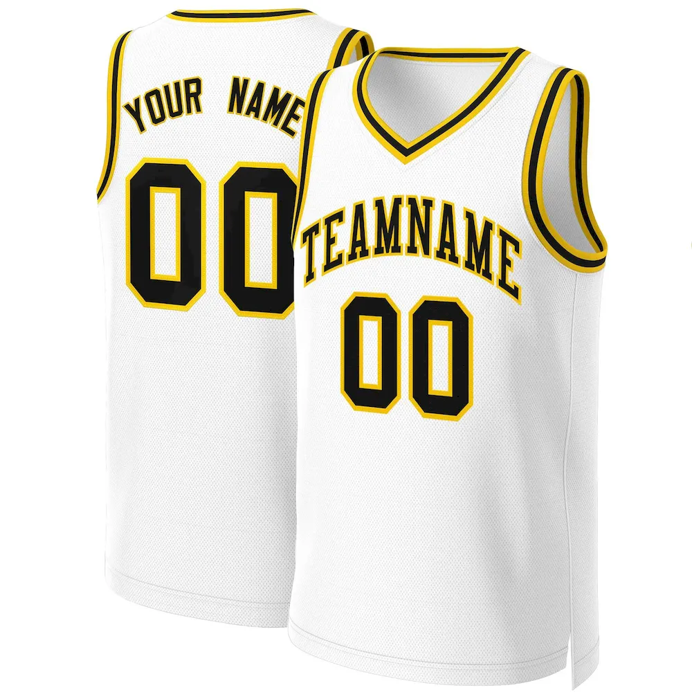 Custom White Yellow-Black Classic Tops Basketball Jersey