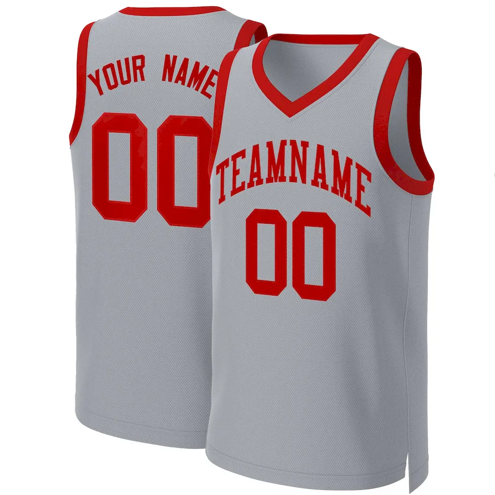 Custom Gray Red Classic Tops Basketball Jersey