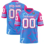 Custom Powder Blue Pink-White Personalized Star Pattern Design Authentic Football Jersey