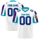 Custom White Purple-Sky Blue Color Block Personalized Raglan Sleeves Authentic Football Jersey