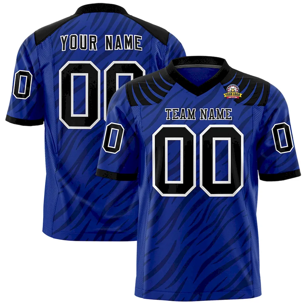 Custom Royal Black Personalized Tiger Stripe Graffiti Pattern Authentic Football Jersey