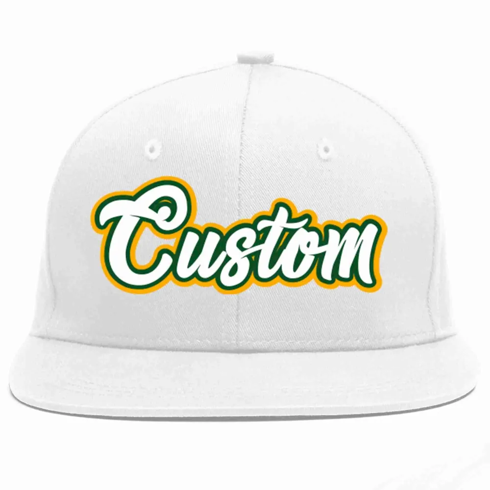 Custom White White-Kelly Green Casual Sport Baseball Cap