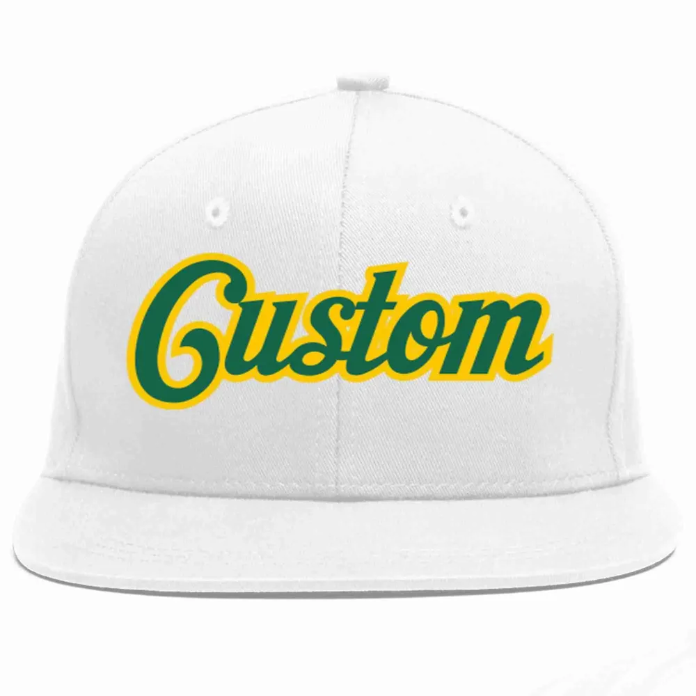Custom White Kelly Green-Gold Casual Sport Baseball Cap