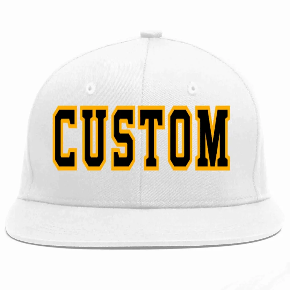 Custom White Black-Yellow Casual Sport Baseball Cap