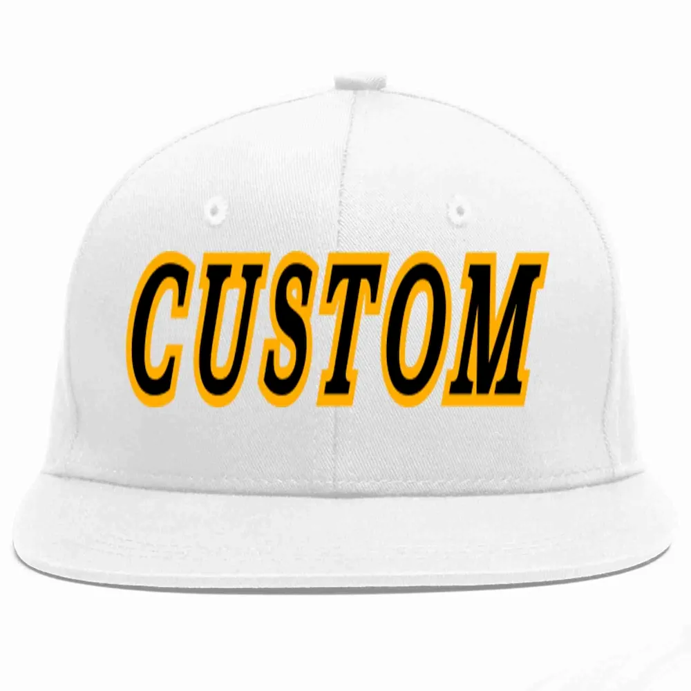 Custom White Black-Yellow Casual Sport Baseball Cap