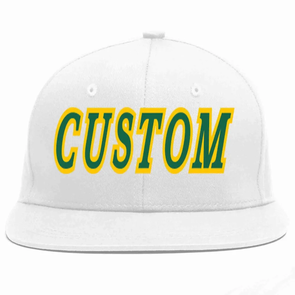 Custom White Kelly Green-Gold Casual Sport Baseball Cap