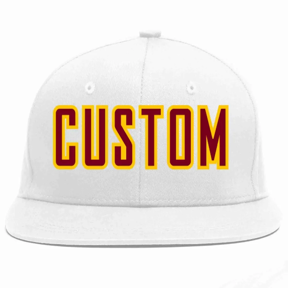 Custom White Crimson-Gold Casual Sport Baseball Cap