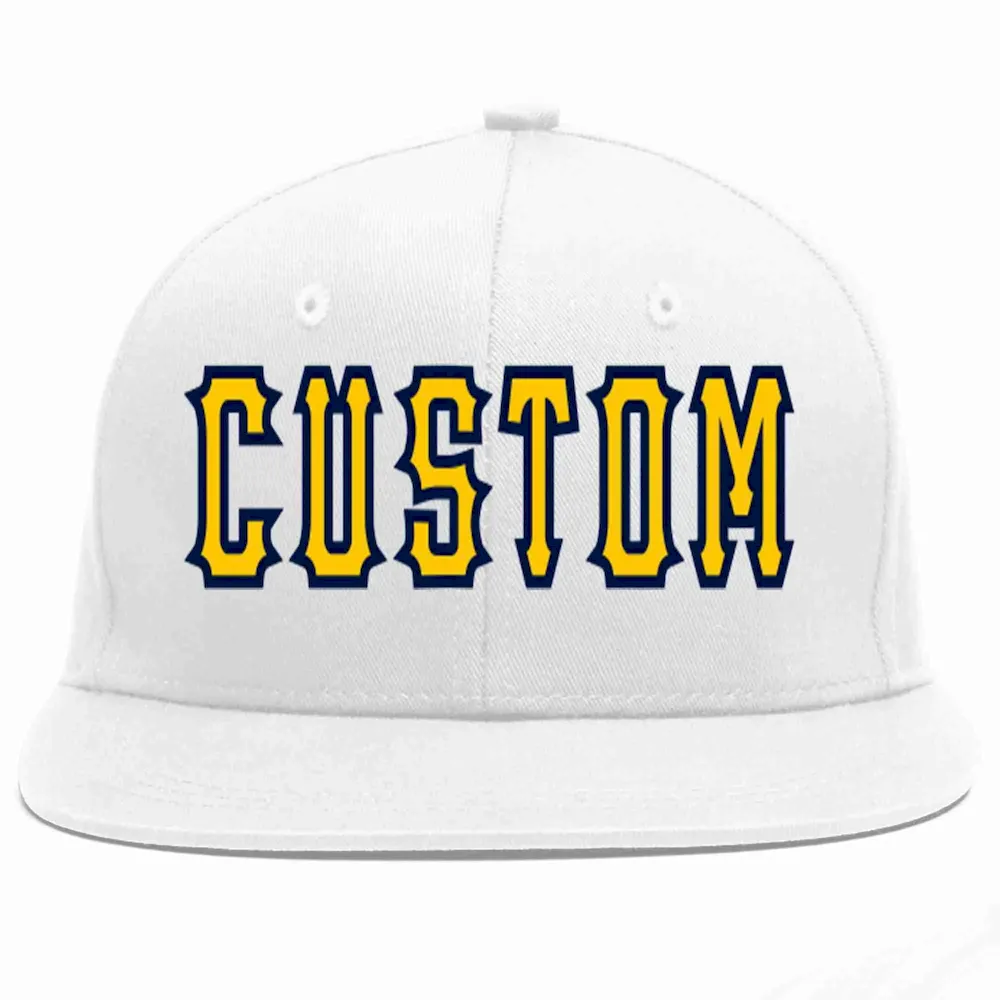 Custom White Gold-Navy Casual Sport Baseball Cap