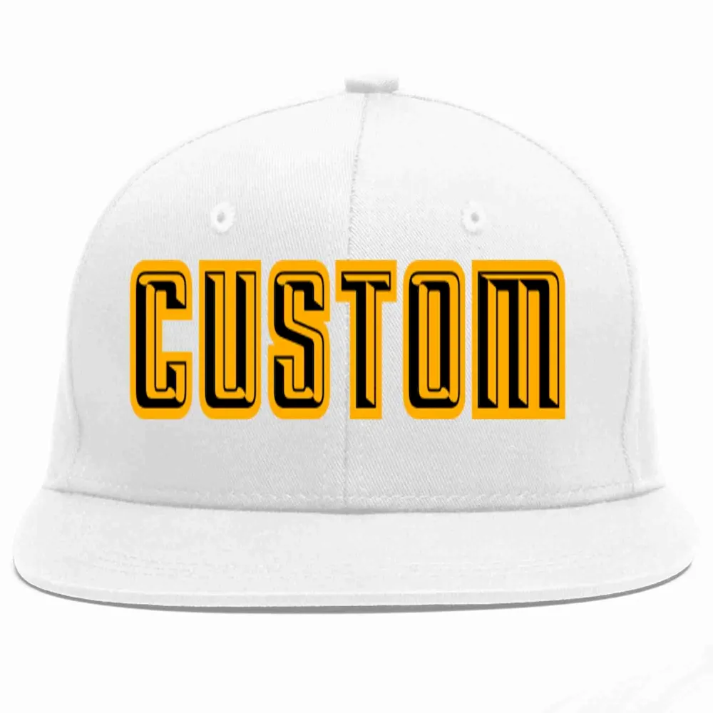 Custom White Black-Yellow Casual Sport Baseball Cap