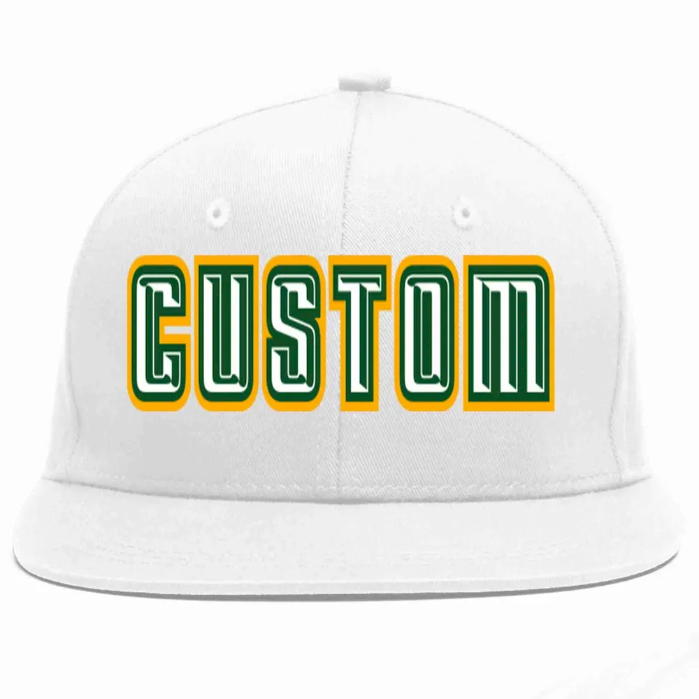 Custom White White-Kelly Green Casual Sport Baseball Cap