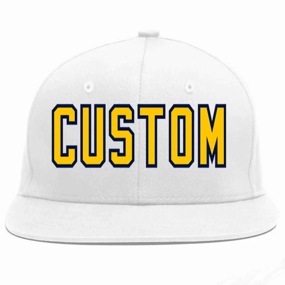 Custom White Gold-Navy Casual Sport Baseball Cap