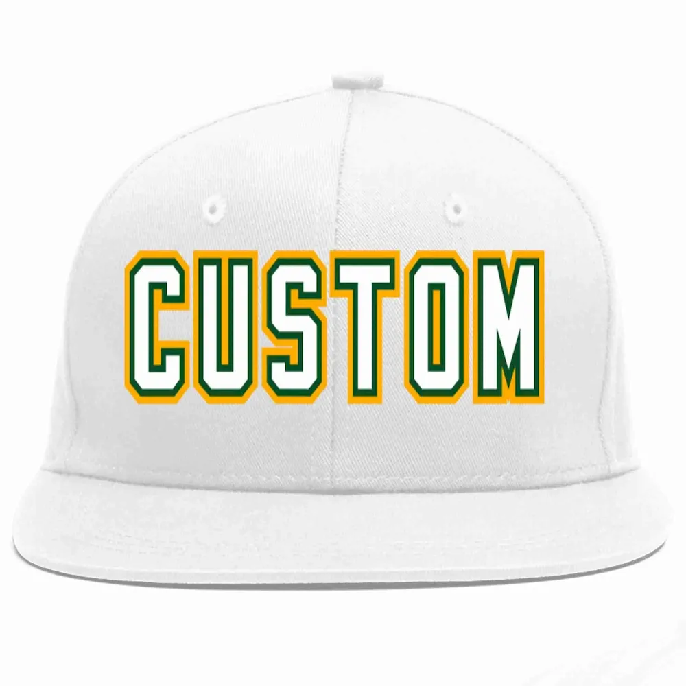 Custom White White-Kelly Green Casual Sport Baseball Cap