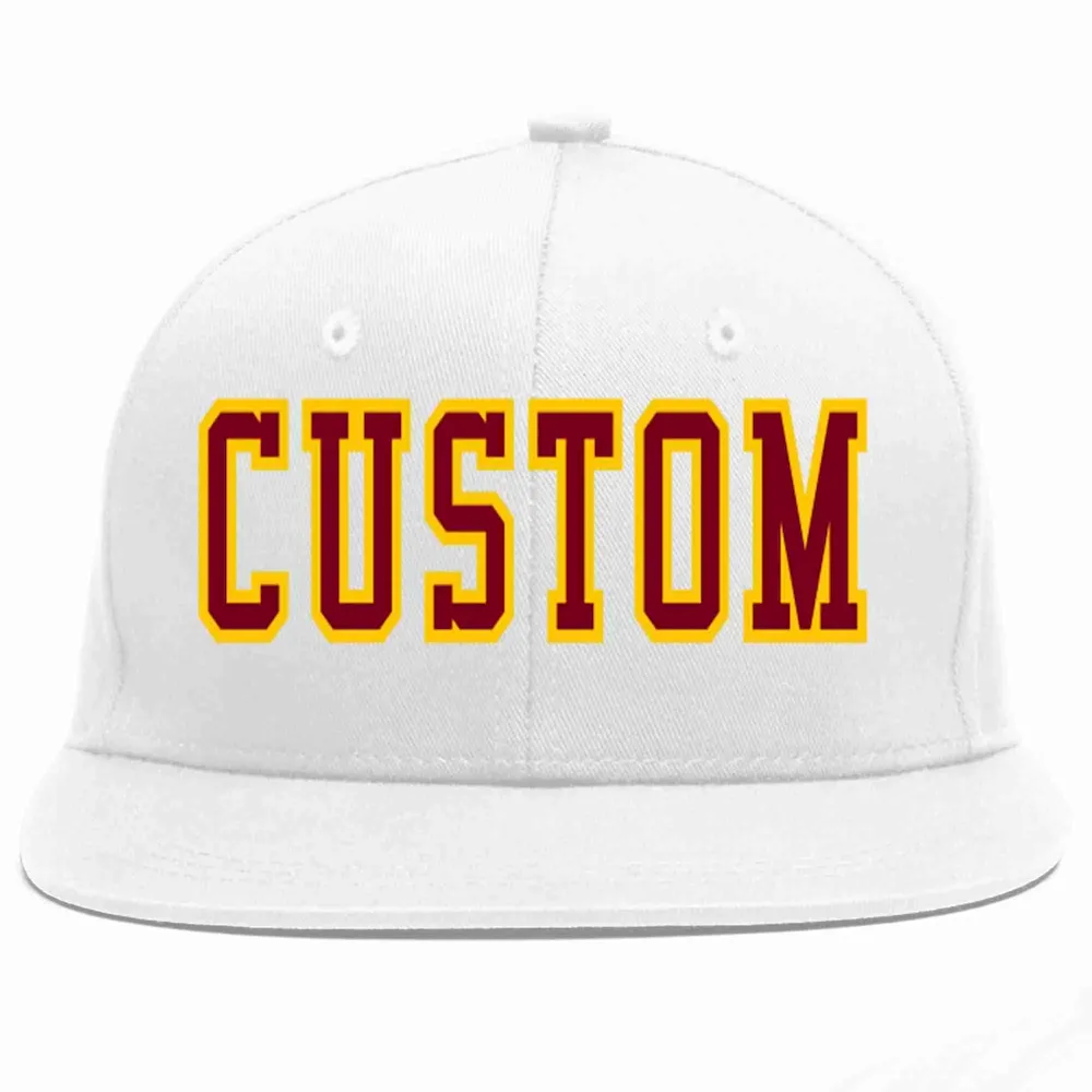Custom White Crimson-Gold Casual Sport Baseball Cap