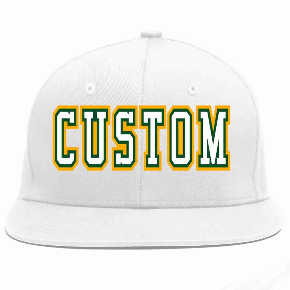 Custom White White-Kelly Green Casual Sport Baseball Cap