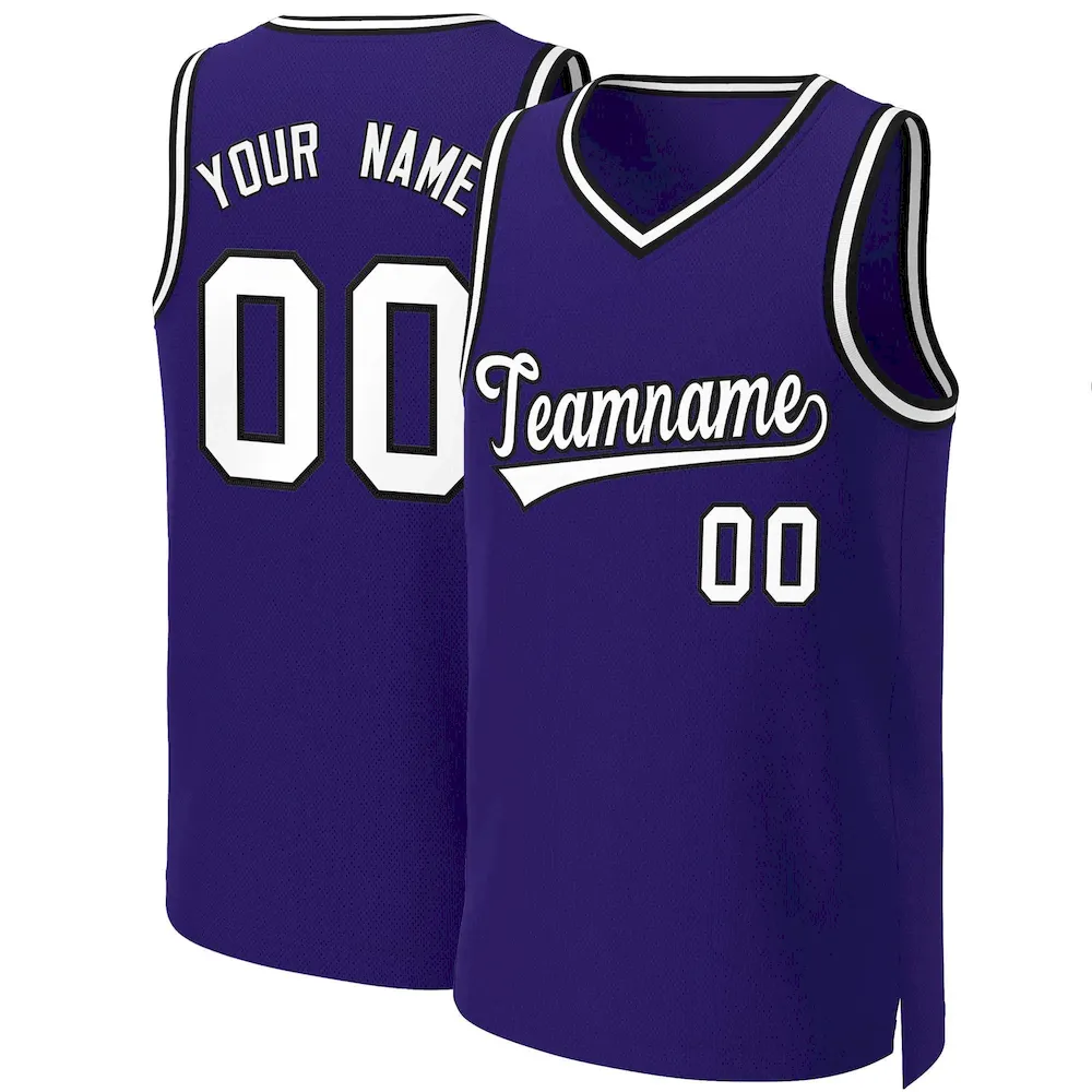 Custom Purple Black-White Classic Tops Basketball Jersey