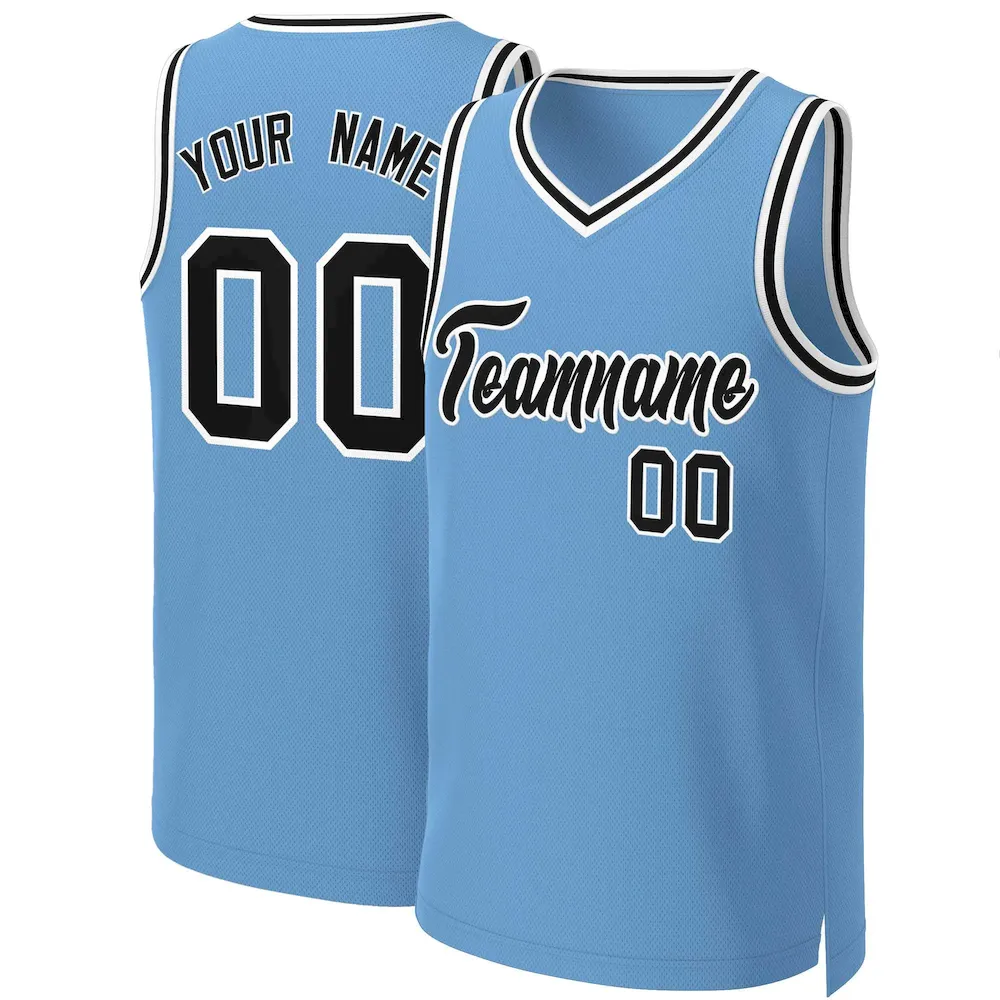 Custom Light Blue Black-White Classic Tops Basketball Jersey