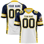 Custom White Navy-Gold Raglan Sleeves Personalized Side Pattern Authentic Football Jersey