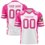 Custom White Pink-White Raglan Sleeves Personalized Side Pattern Authentic Football Jersey
