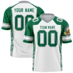 Custom White Kelly Green-Gray Raglan Sleeves Personalized Side Pattern Authentic Football Jersey