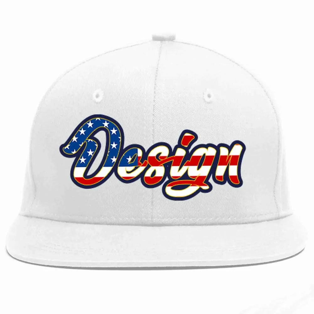 Custom White Vintage USA Flag-Gold Flat Eaves Sport Baseball Cap Design for Men/Women/Youth